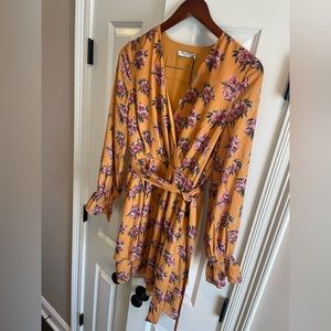 NAKD Yellow Floral Tie-waist Tiered Dress 36 Small Flowy Long-sleeve